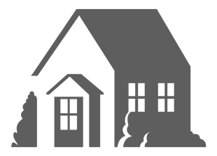 Grey silhouette illustration of house with smaller cottage